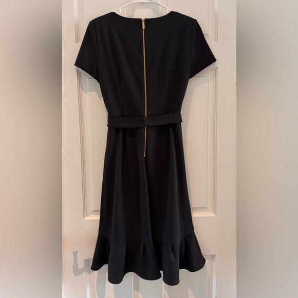 Calvin Klein Boat Neck Ruffle Hem Faux Wrap Dress – Black – Size 4 – Like New - Picture 13 of 16